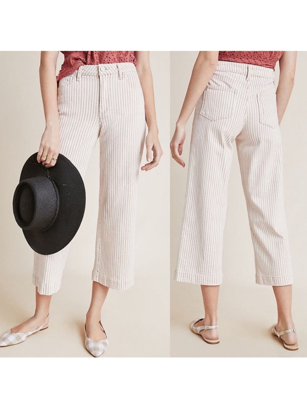 NWT PAIGE Nellie Culotte Jeans In Blossom Pink Stripe Size 26 $219